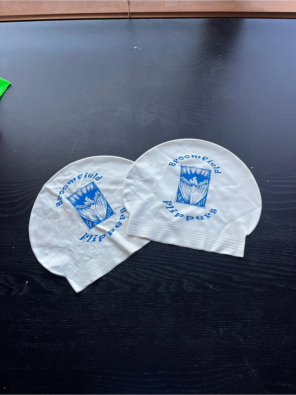 Vintage Broomfield Flippers White Latex Swim Caps Lot of 2